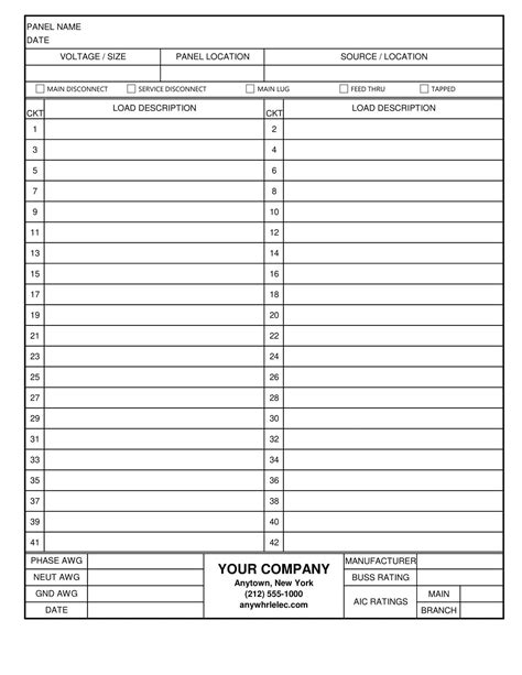 electrical panel schedule template